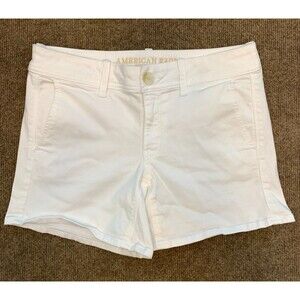 American Eagle Shorts Womens 4 Midi Stretch Flat Front Chino White Cotton Beach